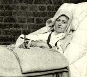 A photograph of St Therese sick in the bed